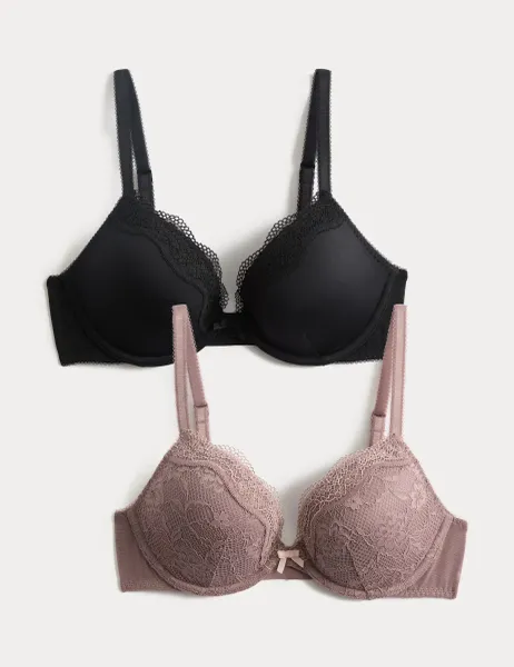 Marks & Spencer 2 Pack Jasmine Lace Wired Plunge Bras A-E Praline