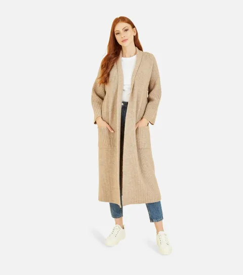 Women's Cream Knit Long Cardigan