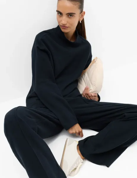 Marks & Spencer Cotton Rich Cosy Funnel Neck Top Navy