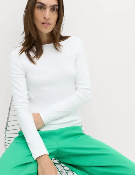 Marks & Spencer Cotton Rich Premium Slash Neck Top White
