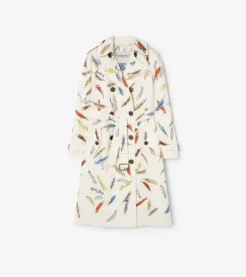 Long Embroidered Tropical Gabardine Foxfield Trench Coat in Tundra white