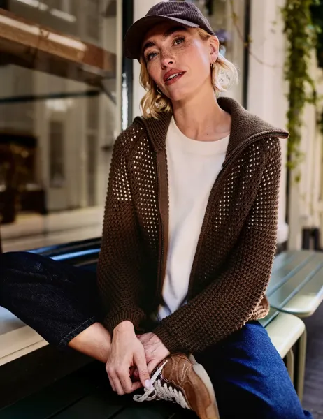 Regatta Textured Collared Cardigan Brown