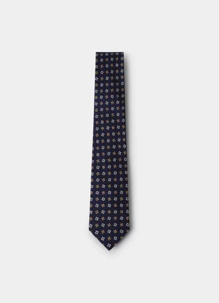 Geometric Motif Print Silk Tie