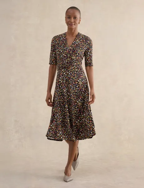 Hobbs Jersey Printed V-Neck Midi Skater Dress