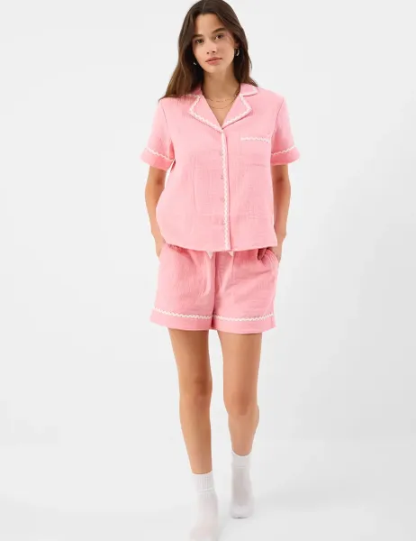 Accessorize Pure Cotton Crinkle Shortie Set Pink