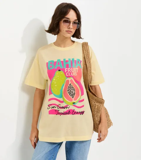 Women's Light Yellow Papaya Oversized T-Shirt