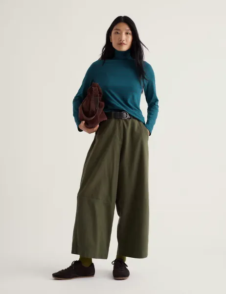 Seasalt Cornwall Cotton Rich Striped Roll Neck Regular Fit Top Teal Mix