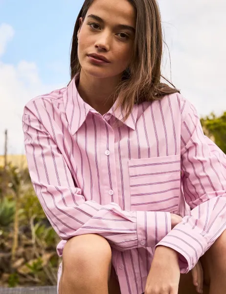 RO&ZO Pure Cotton Striped Collared Shirt Pink Mix