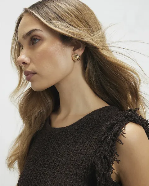 River Island Swirl Button Stud Earrings