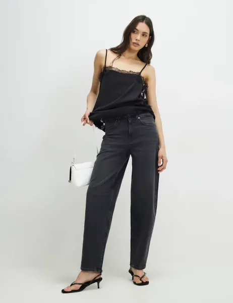 River Island Mid Rise Barrel Jeans Black