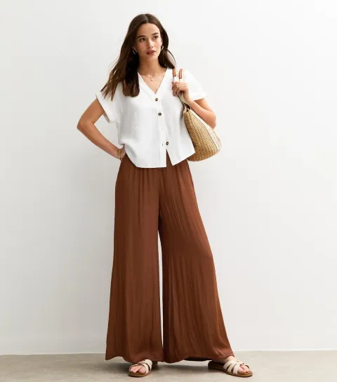 New Look Women's Brown Satin Palazzo Trousers