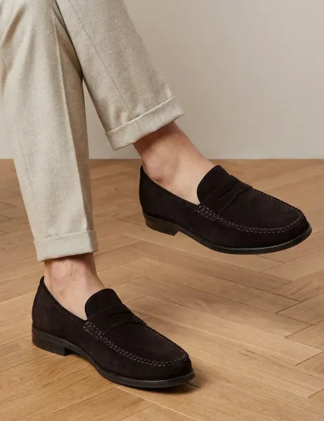 Jones Bootmaker Leather Slip-On Loafers Dark Brown