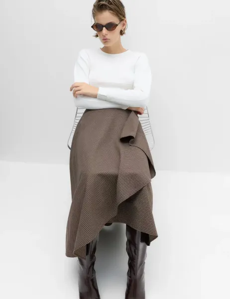 Marks & Spencer Pure Cotton Checked Midi Skirt Brown Mix