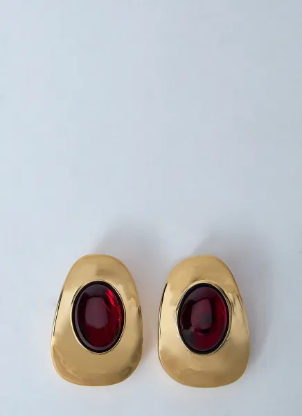 Resin And Metal Cabochon Earrings