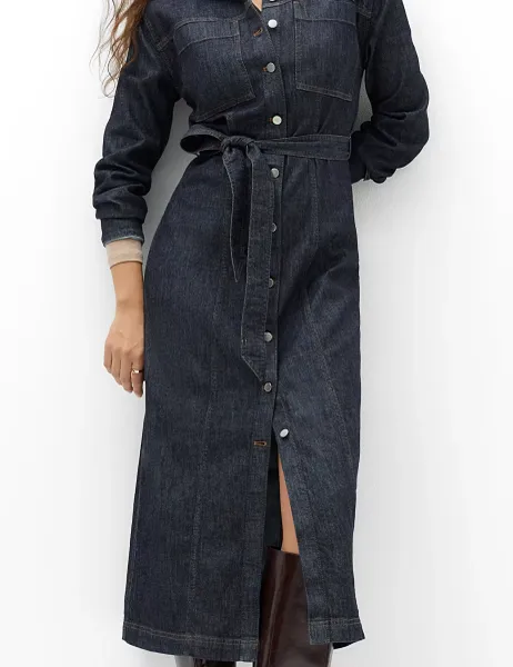 Marks & Spencer Denim Funnel Neck Midi Column Dress Denim