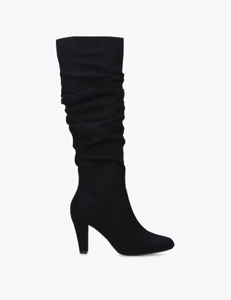 Carvela Ruched Block Heel Knee High Boots Black