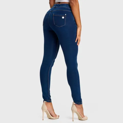 Freddy N.O.W Denim - High Waisted - Full Length - Dark Blue + Yellow Stitching