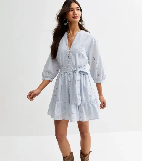 Women's Light Blue Broderie Anglaise Mini Dress