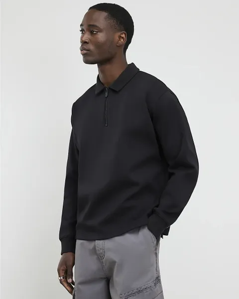 River Island Oversized Fit Long Sleeve Polo Shirt