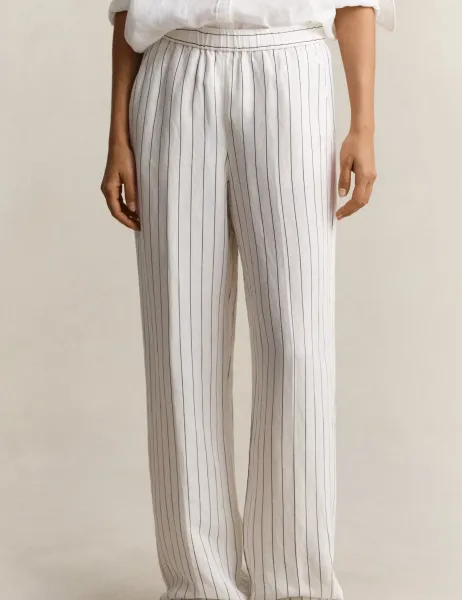 Gant Linen Blend Striped Wide Leg Trousers Cream