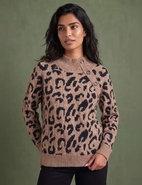 Roman Animal Print Jacquard Jumper Beige Mix