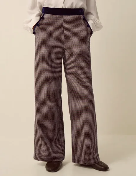 Monsoon Checked Wide Leg Jersey Trousers Brown Mix