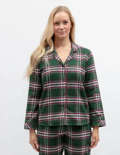 Family Christmas Pure Cotton Checked Pyjama Top Green Mix