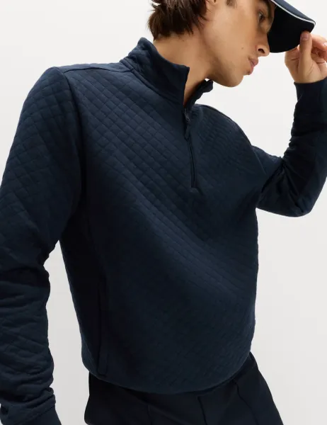Goodmove Cotton Blend Quilted Funnel Neck Sweatshirt Navy