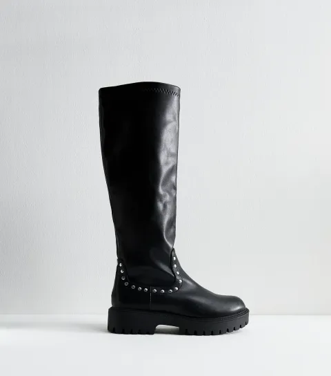 Women's Black Bleu Studded Faux Leather Boots
