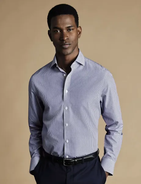 Charles Tyrwhitt Slim Fit Non Iron Pure Cotton Twill Shirt Navy Mix