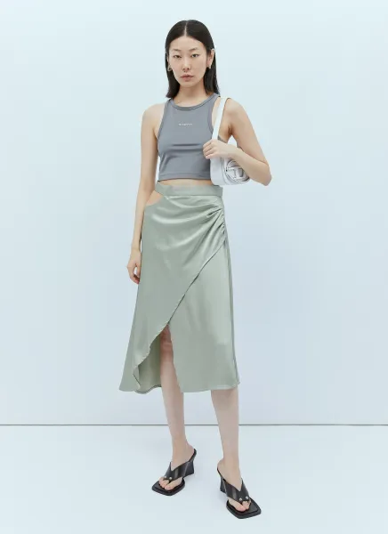 Satin Slit Long Drape Skirt