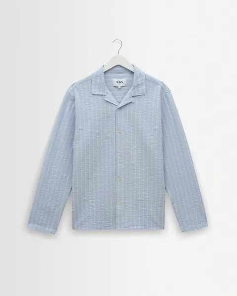 Corey - Blue and Ecru Seersucker-Cotton Stripe Shirt