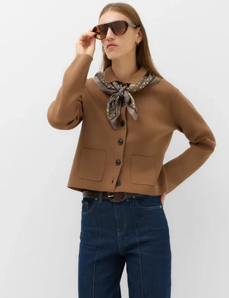 Marks & Spencer Pocket Detail Knitted Jacket with Cotton Camel