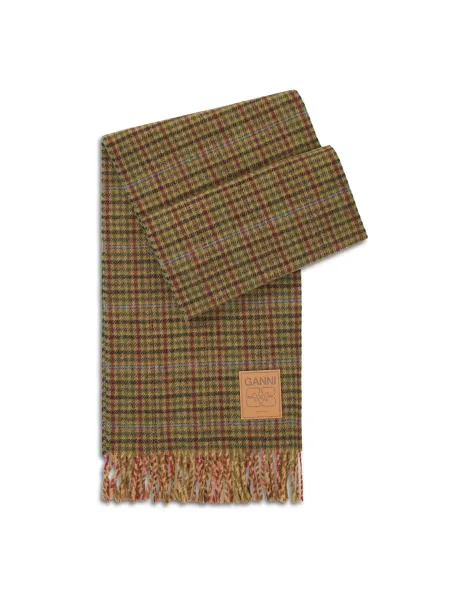 GANNI Wool Compact Mini Check Scarf