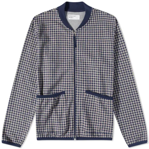 Gingham Fleece Zip Bomber Jacket