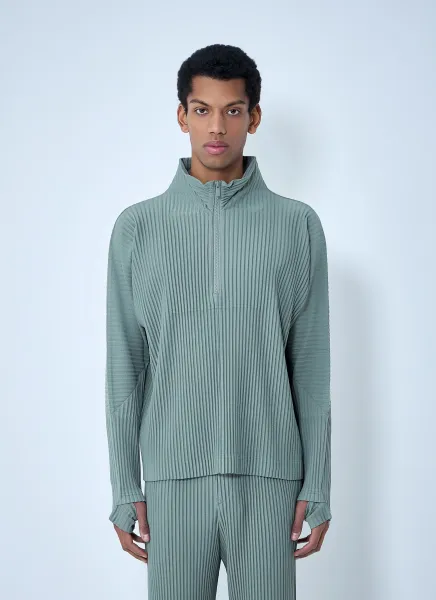 Pleated Quater Zip-Up Sweatshirt