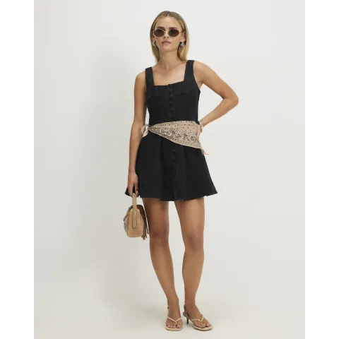 River Island Petite Denim Embroidered Swing Dress
