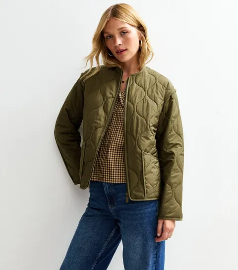 Women's Dark Khaki Quilted Padded Jacket
