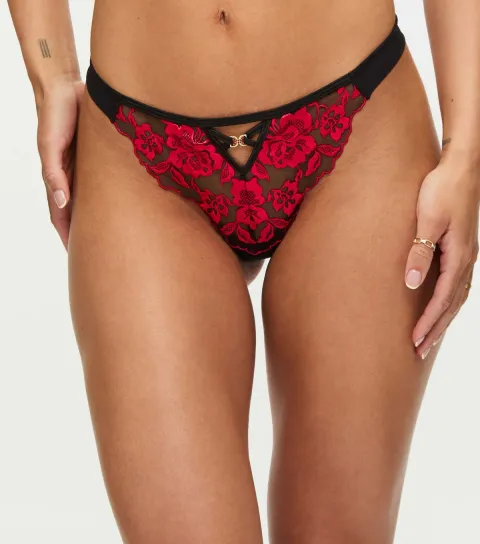 Women's Red Attraction Floral Embroidered Thong