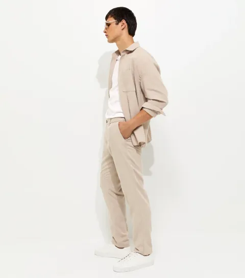 Men's Stone Slim Linen Look Chino Trousers