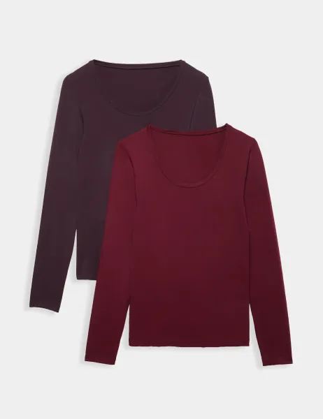 Marks & Spencer 2 Pack Heatgen Light Thermal Long Sleeve Tops Purple Mix