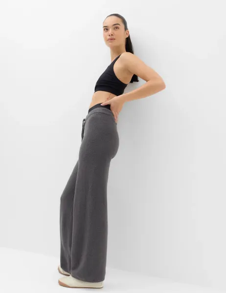 Goodmove Boucle High Waisted Wide Leg Joggers Thunder