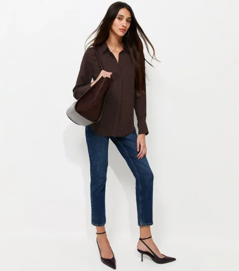 Women's Red Geometric Print Long Sleeve Shirt