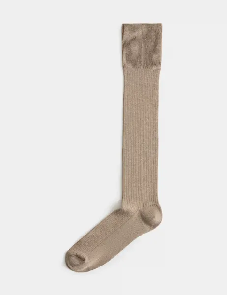 Marks & Spencer Supersoft Ribbed Knee High Socks Natural