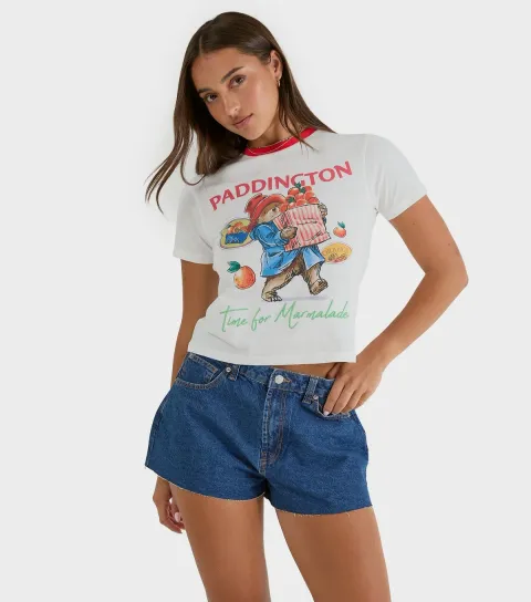 Women's Skinndip White Cotton Paddington Baby Tee T-Shirt