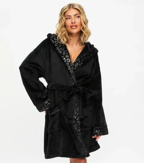 Women's Black Sparkly Fluffy Robe