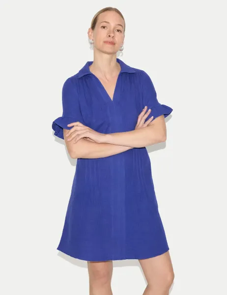 Jigsaw Pure Cotton Collared Mini Tea Dress Blue