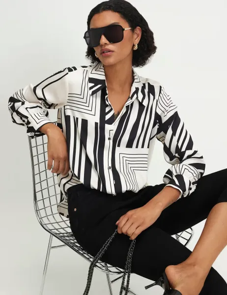 River Island Striped Tucked Hem Shirt Cream Mix