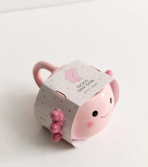 Pink Axolotl Mug and Fluffy Socks Set
