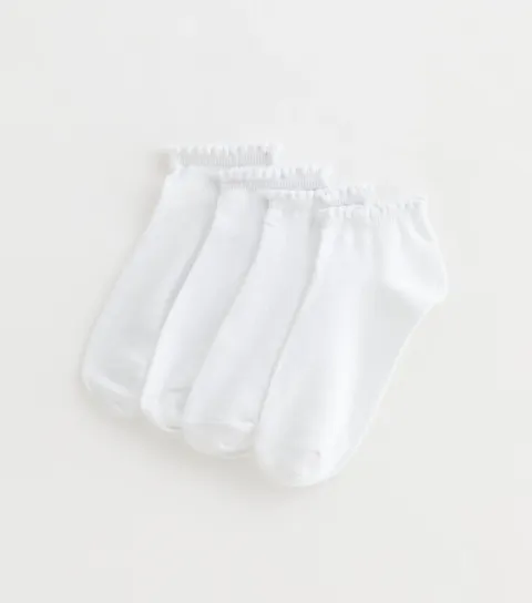 Pack of 4 White Scallop Top Trainer Socks